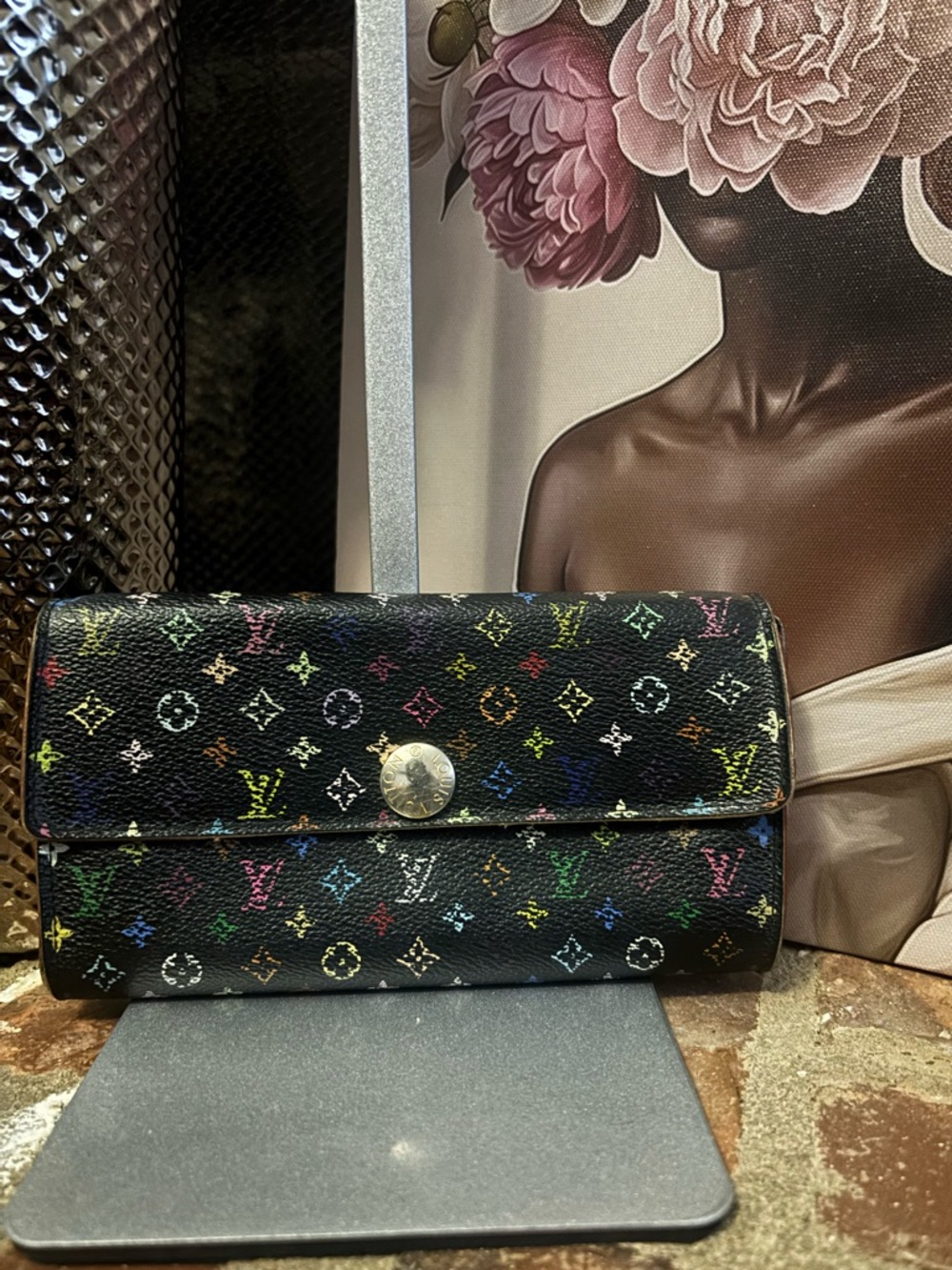 Louis Vuitton Takashi Murakami Monogram Sarah Wallet in GUC. Authentic